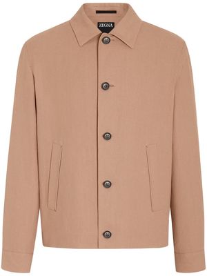Zegna spread-collar linen shirt jeacket - Brown