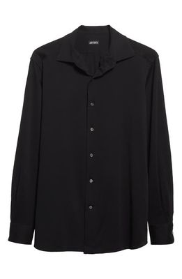 ZEGNA Stretch Cotton Jersey Button-Up Shirt in Black