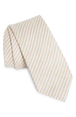 ZEGNA Stripe Linen Tie in Beige