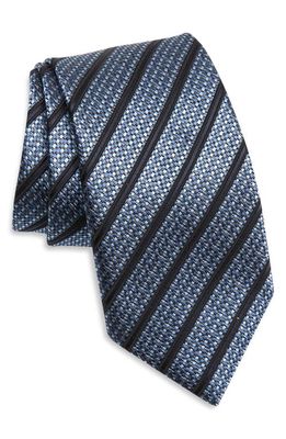 ZEGNA TIES Paglie Stripe Basketweave Silk Tie in Blue