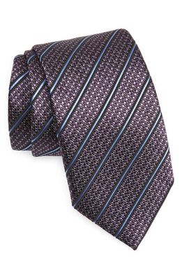 ZEGNA TIES Paglie Stripe Basketweave Silk Tie in Purple