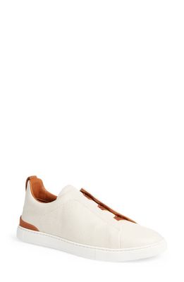 ZEGNA Triple Stitch Deerskin Slip-On Sneaker in White