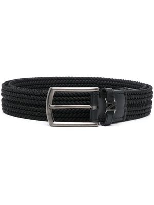 Zegna Triple Stitch interwoven buckle belt - Black