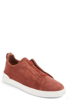 ZEGNA Triple Stitch Suede Slip-On Sneaker in Red