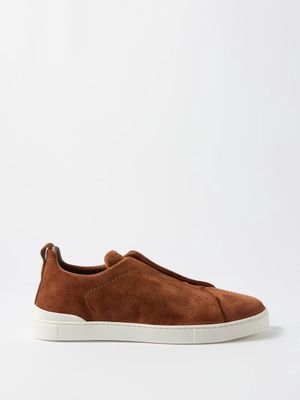 Zegna - Triple Stitch Suede Trainers - Mens - Light Brown