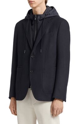 ZEGNA Trofeo Wool Blend Sports Jacket with Removable Hooded Dickey in Navy