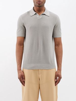 Zegna - Waffle-knit Cotton Polo Shirt - Mens - Grey