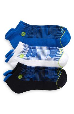 zella 3-Pack Motion Pattern Cotton Blend Ankle Socks in Blue Dazzle- Navy Stripe Multi