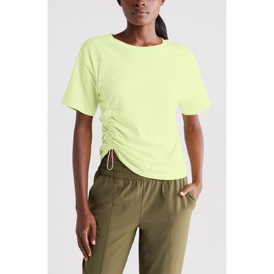 Zella Adjustable Ruched Pima Cotton T-Shirt in Green Finch 