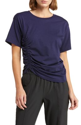 zella Adjustable Ruched Pima Cotton T-Shirt in Navy Evening