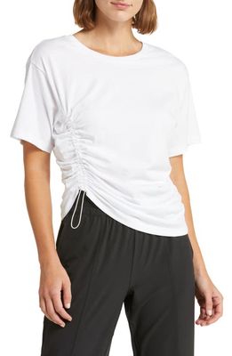 zella Adjustable Ruched Pima Cotton T-Shirt in White