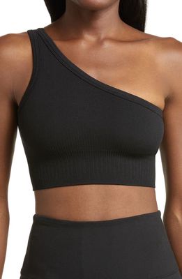 zella Allure One-Shoulder Ribbed Sports Bra in Black