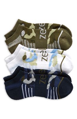 zella Assorted 3-Pack Performance Ankle Socks in Olive- White Camo Multi