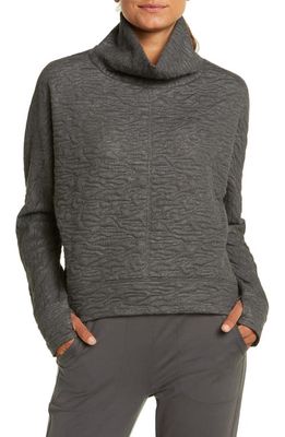 zella Carey Quilted Funnel Neck Pullover in Grey Medium Charcoal Heather