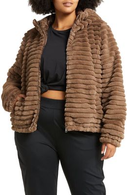 zella Corded Faux Fur Jacket in Brown Falcon