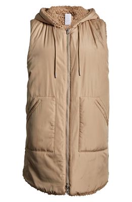 zella Cozy Insulated Hooded Reversible Vest in Tan Taupe