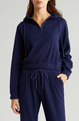 zella Cozy Rib Half Zip Hoodie in Navy Sapphire