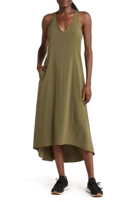 zella Getaway Relaxed High-Low Maxi Dress in Olive Night