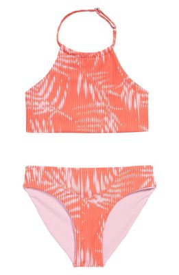 zella Just Breathe Reversible Two-Piece Swimsuit in Coral Hot Seamless Palm