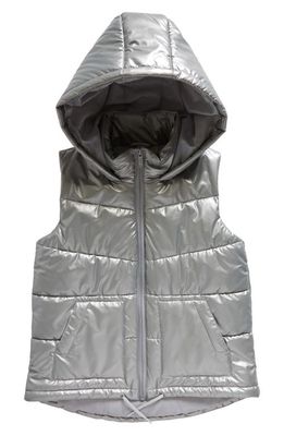 zella Kids' Galaxy Hooded Puffer Vest in Silver