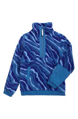 zella Kids' High Pile Fleece Half Zip Sweater in Blue Calm Obsidian Print