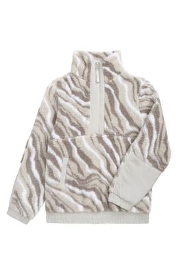 zella Kids' High Pile Fleece Half Zip Sweater in Grey- White Obsidian Print