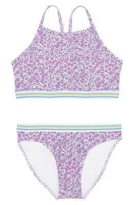 zella Kids' Rainbow Pop Two-Piece Swimsuit in White- Purple Carrmelo Floral