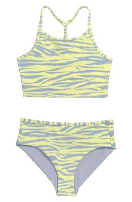 zella Kids' Reversible Two-Piece Swimsuit in Yellow Elfin Sketchy Tiger