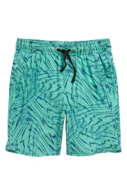 zella Kids' Volley Swim Trunks in Green Katydid Storm Print