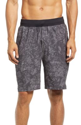 zella Men's Core Stretch Woven Shorts in Dark Grey Marble Print