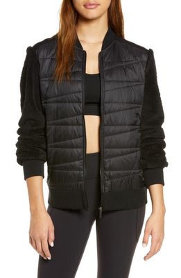 zella Mixed Media Boxy Quilted Jacket in Black