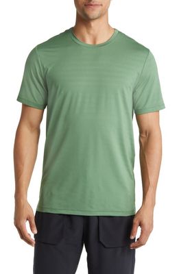 zella Perforated Stripe Crewneck T-Shirt in Green Elm