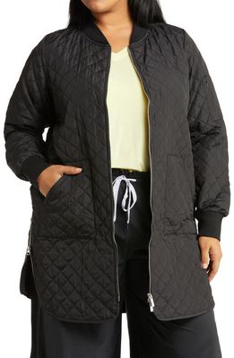 zella Recycled Polyester Quilted Longline Jacket in Black