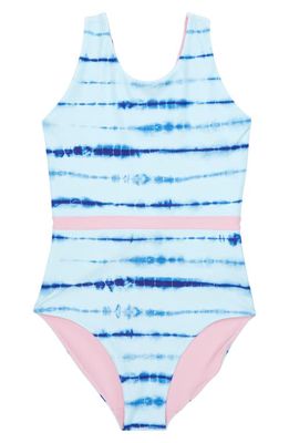zella Reversible Journey One-Piece Swimsuit in Blue Clearwater Shibori Stripe