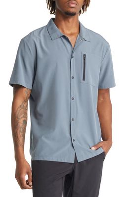 zella Snap Front Short Sleeve Stretch Shirt in Blue Weather