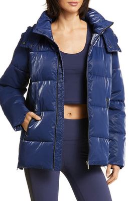 zella Snow Puffer Jacket with Removable Hood in Navy Shine