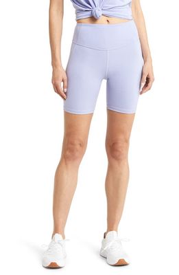 zella Strength High Waist Pocket 7-Inch Bike Shorts in Blue Thistle