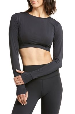 zella Texture Long Sleeve Sports Bra Top in Black