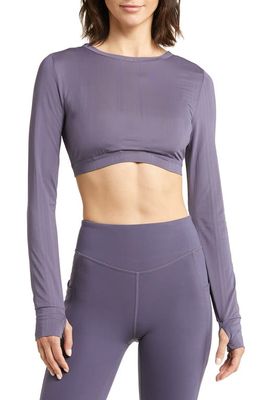 zella Texture Long Sleeve Sports Bra Top in Grey Stone