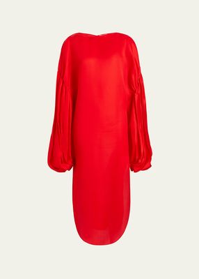 Zelma Balloon-Sleeve Silk Midi Dress