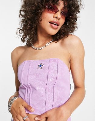 Zemeta cropped bustier with gem detail in purple suedette croc - part of a set