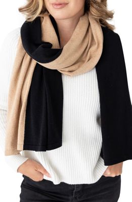 zestt organics Organic Cotton Travel Scarf in Black/camel Colorblock 