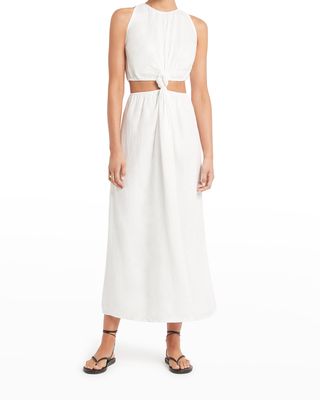Zeta Knotted Cutout-Waist Linen Midi Dress