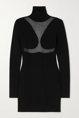 Zeynep Arcay - Paneled Stretch-knit Turtleneck Mini Dress - Black