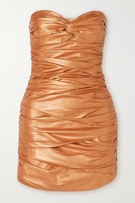 Zeynep Arcay - Strapless Ruched Metallic Leather Mini Dress - Gold