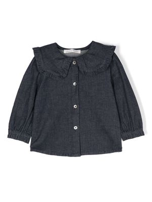 Zhoe & Tobiah ruffled-trim washed denim blouse - Blue