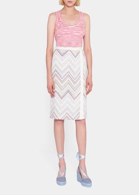 Zig Zag Patterned Button-Front Midi Skirt