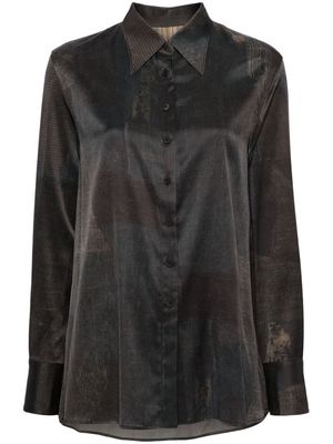 Ziggy Chen abstract-print satin shirt - Grey