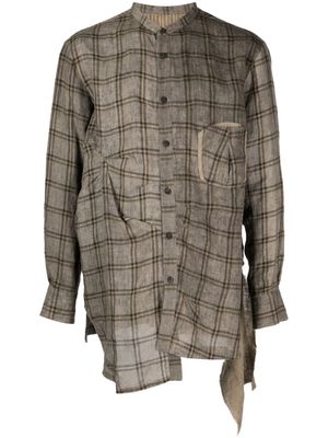 Ziggy Chen check-pattern panelled linen shirt - Brown