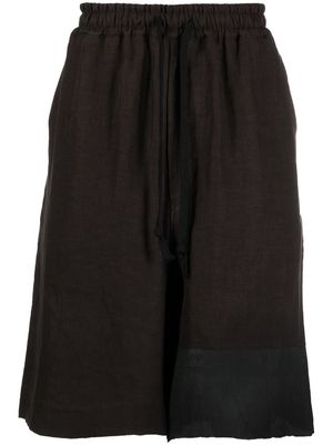 Ziggy Chen elasticated-waistband linen shorts - Brown